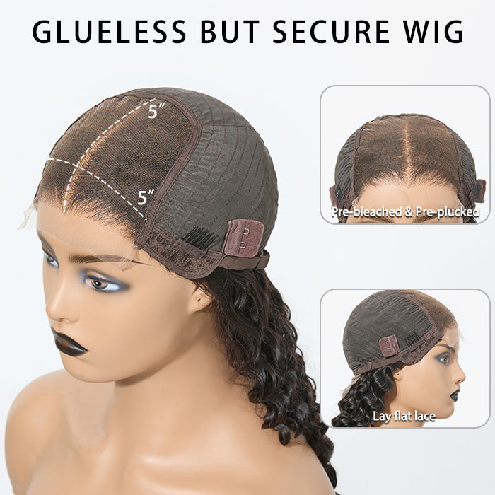BraidsQueen 18-26inch #1B Deep Wavy 5x5 HD Front Lace Wig 180% Density
