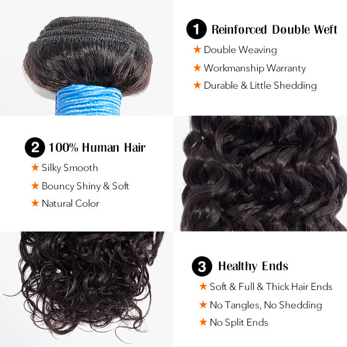 BraidsQueen 10-30 Inch Water Wave Virgin Brazilian Hair #1B Natural Black