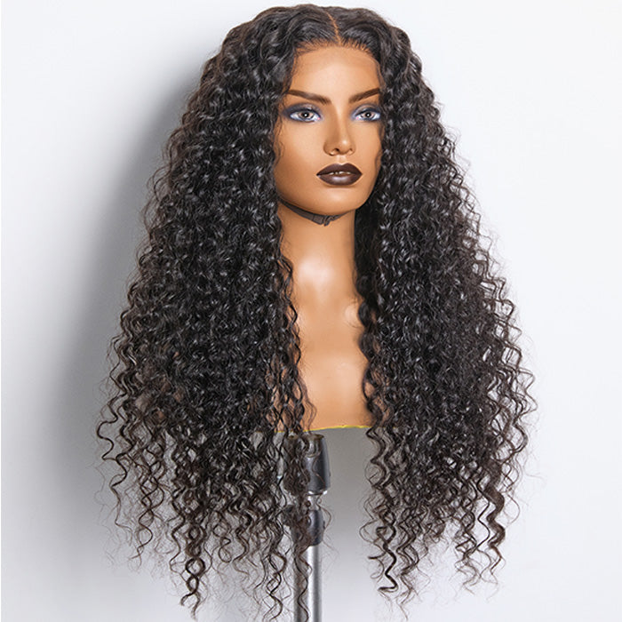 BraidsQueen 18-26inch #1B Deep Wavy 5x5 HD Front Lace Wig 180% Density