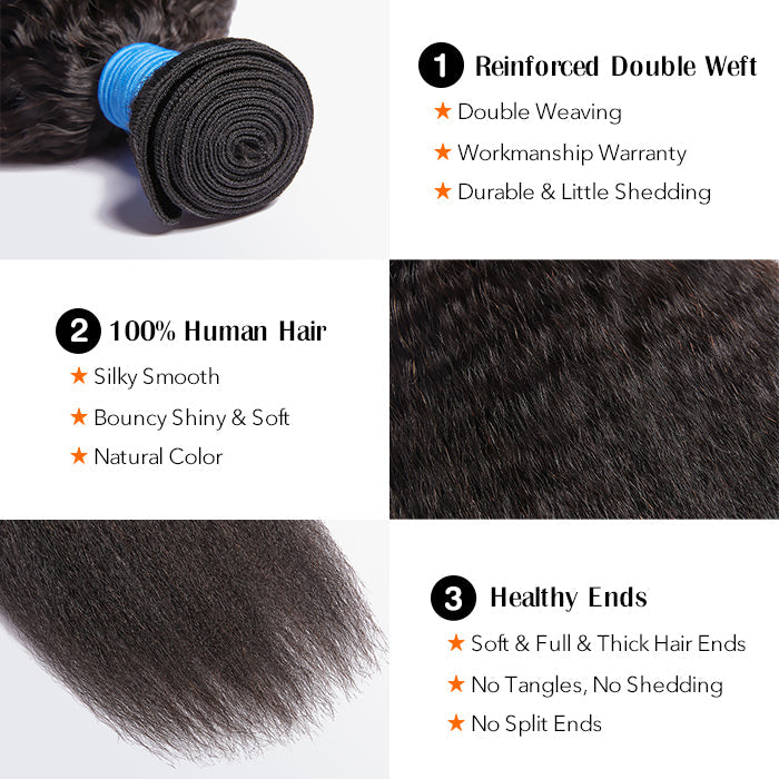 BraidsQueen 10-30 Inch Kinky Straight Virgin Brazilian Hair #1B Natural Black