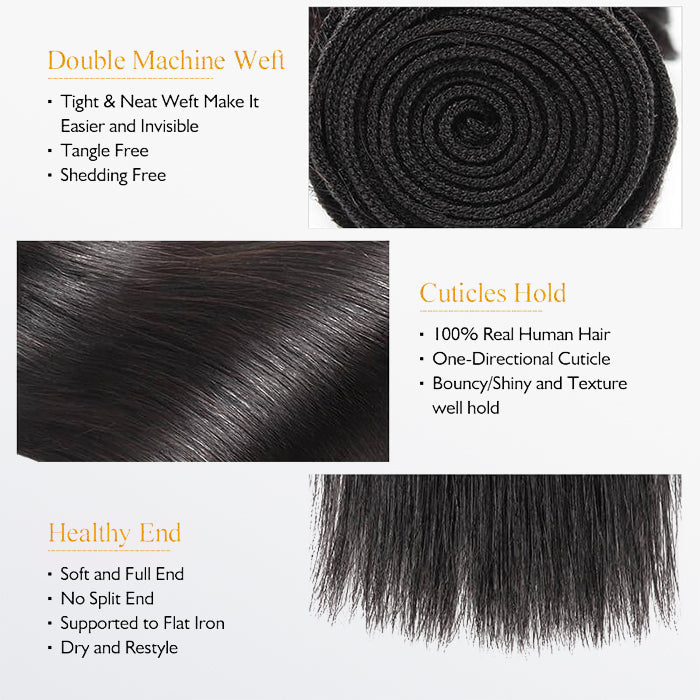 BraidsQueen 10-36 Inch Straight Virgin Brazilian Hair #1B Natural Black