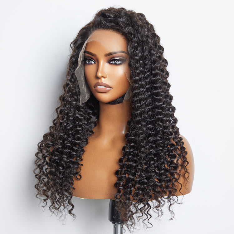 BraidsQueen 13x6 Glueless 3D Cap Pre-bleached Deep Curly Transparent Lace Front Wig 150% Density