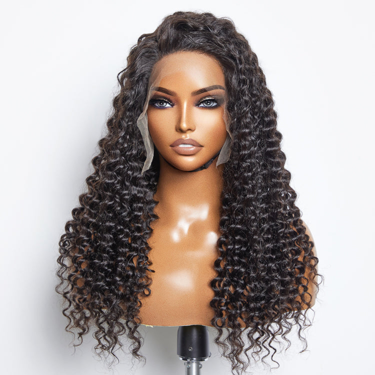 BraidsQueen 13x6 Glueless 3D Cap Pre-bleached Deep Curly Transparent Lace Front Wig 150% Density