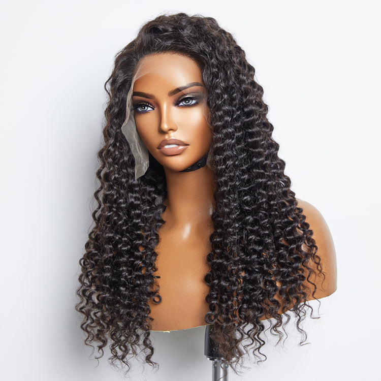 BraidsQueen 13x6 Glueless 3D Cap Pre-bleached Deep Curly Transparent Lace Front Wig 150% Density