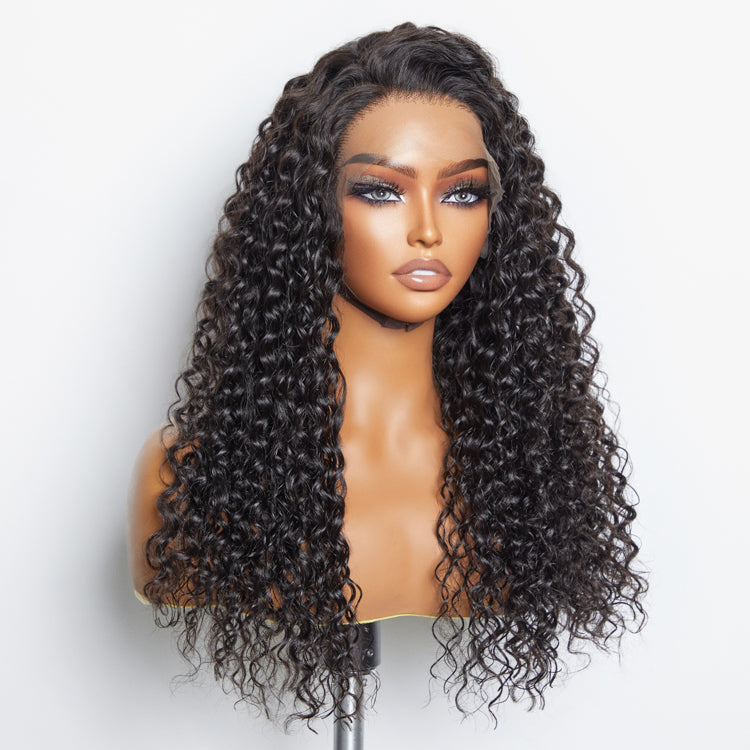 BraidsQueen 13x6 Glueless 3D Cap Pre-bleached Water Wave Transparent Lace Front Wig 150% Density