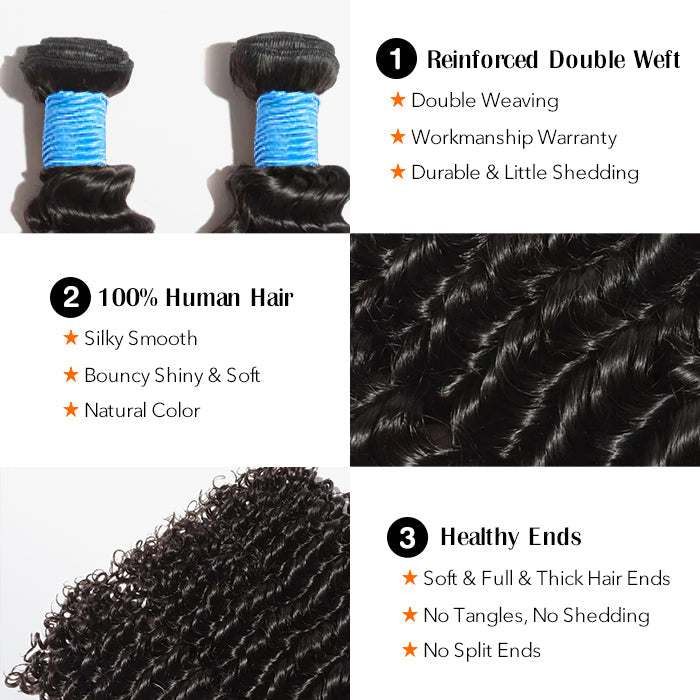 BraidsQueen 10-30 Inch Deep Curly Virgin Brazilian Hair #1B Natural Black