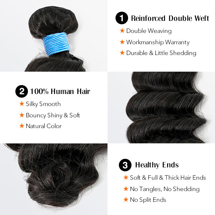 BraidsQueen 14-26 Inch Ocean Wavy Virgin Brazilian Hair #1B Natural Black