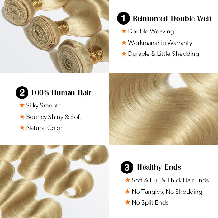 BraidsQueen 12-30 Inch 12A #613 Lightest Blonde Body Wavy Colored Remy Hair