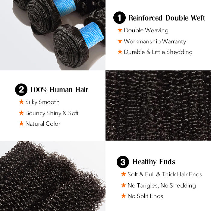 BraidsQueen 10-30 Inch Kinky Curly Virgin Brazilian Hair #1B Natural Black