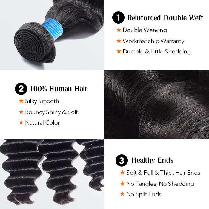 BraidsQueen 12-26 Inch Loose Deep Virgin Brazilian Hair #1B Natural Black