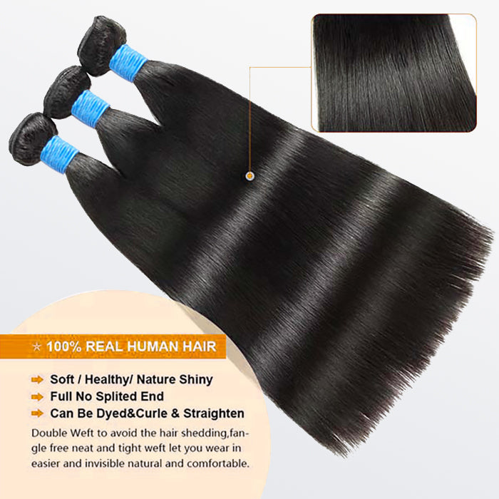 BraidsQueen 10-36 Inch Straight Virgin Brazilian Hair #1B Natural Black