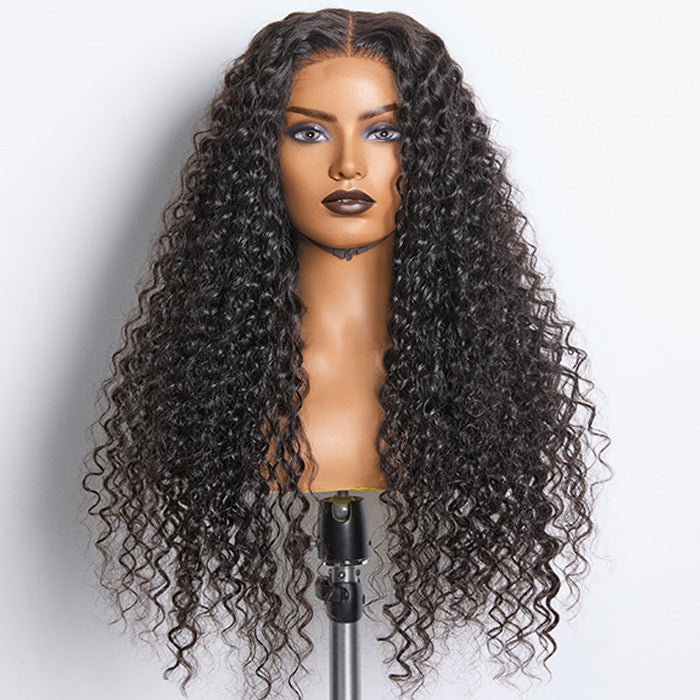 BraidsQueen 18-26inch #1B Deep Wavy 5x5 HD Front Lace Wig 180% Density