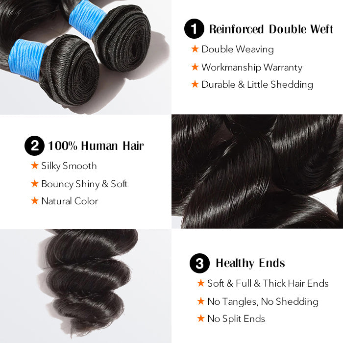 BraidsQueen 10-30 Inch Loose Wavy Virgin Brazilian Hair #1B Natural Black