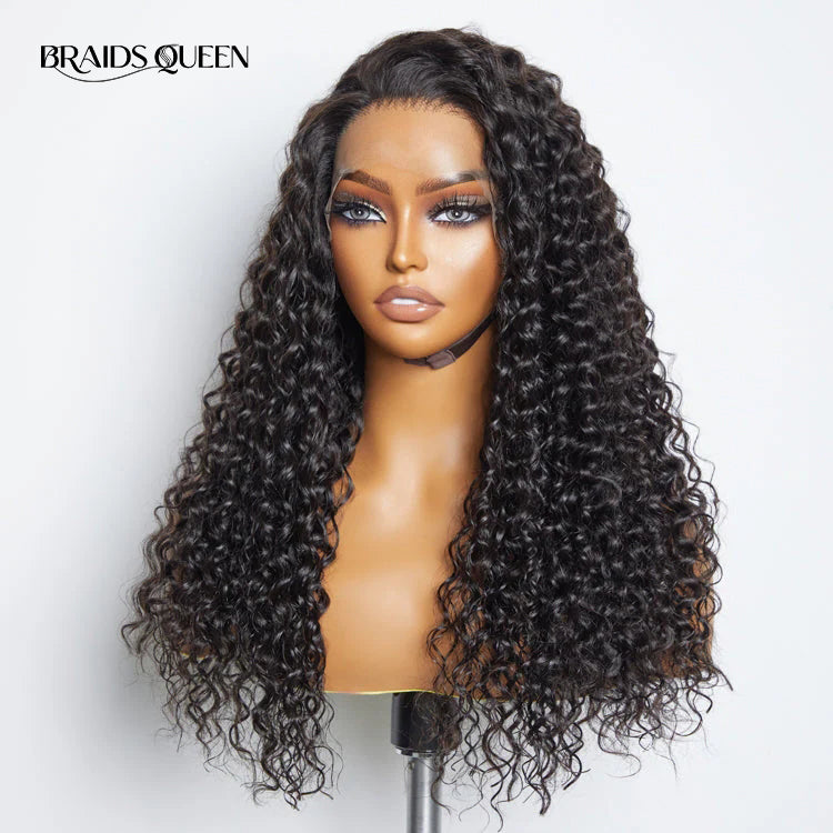 BraidsQueen 13x6 Glueless 3D Cap Pre-bleached Water Wave Transparent Lace Front Wig 150% Density