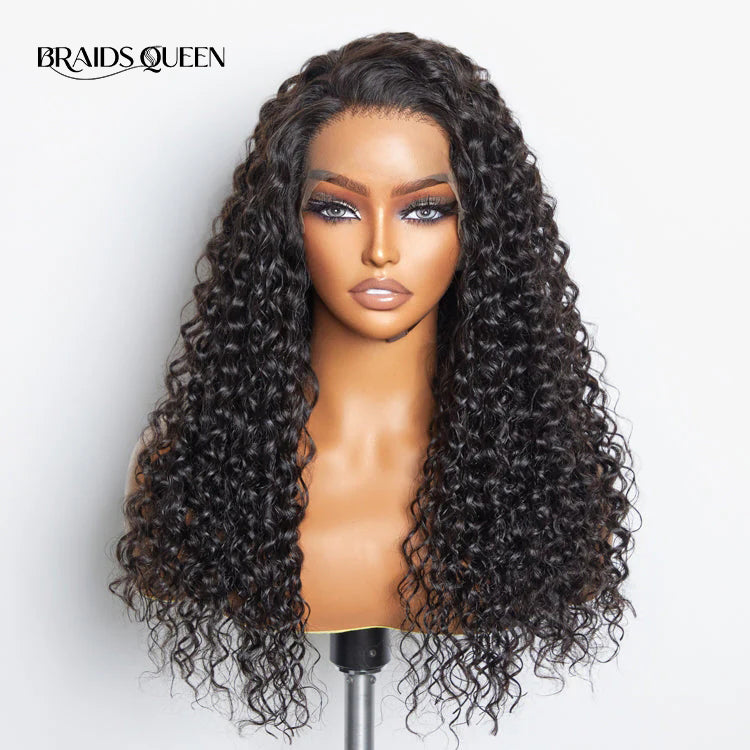 BraidsQueen 13x6 Glueless 3D Cap Pre-bleached Water Wave Transparent Lace Front Wig 150% Density