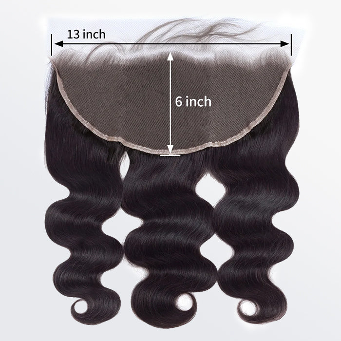 BraidsQueen 14-20 Inch 13" x 6" HD Body Wavy Free Parted Frontal #1B Natural Black