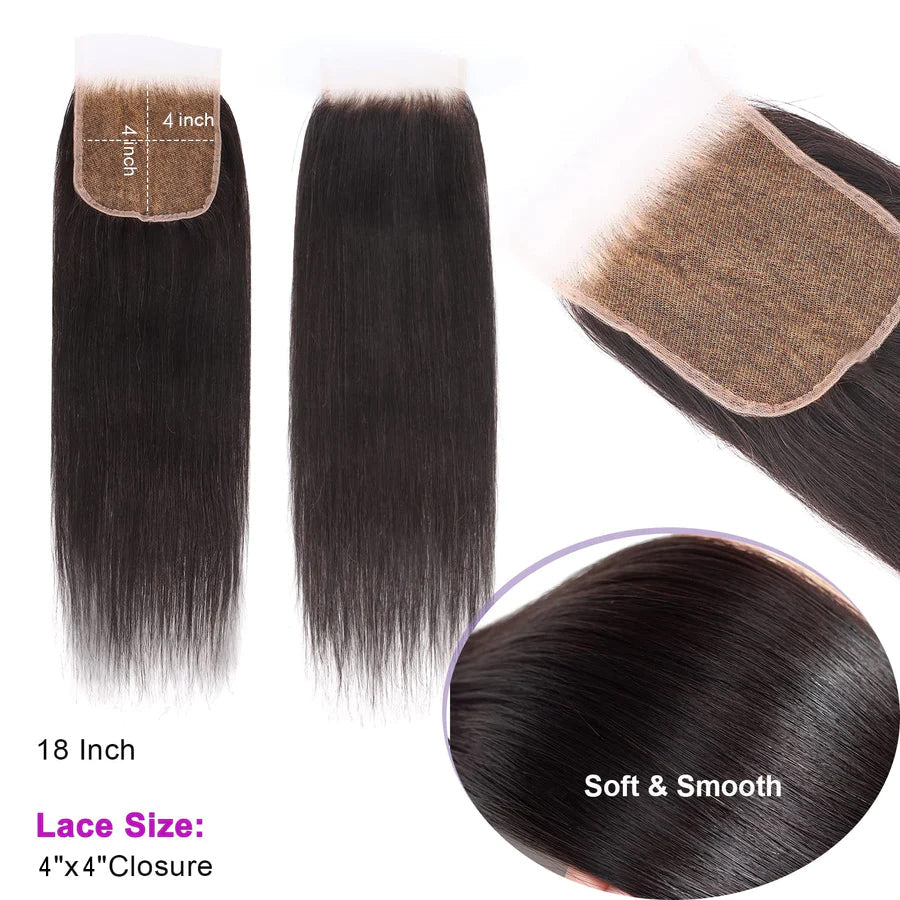 BraidsQueen 14-20 Inch 4" x 4" HD Straight Free Parted Lace Closure #1B Natural Black