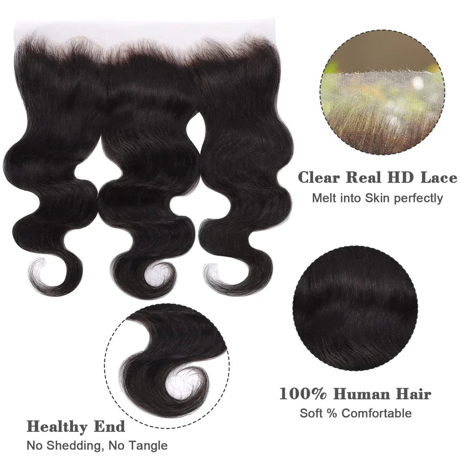 BraidsQueen 14-20 Inch 13" x 4" HD Straight Free Parted Frontal #1B Natural Black