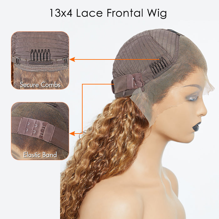 BraidsQueen 22-24 Inch Pre-Plucked 13"x4" Lace Front Water Wavy Wig Free Part 150% Density-100% Human Hair