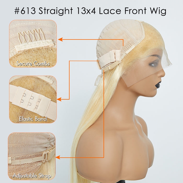 BraidsQueen 16-30 Inch Pre-Plucked 13"x4" #613 Straight Lace Frontal Wig 150% Density