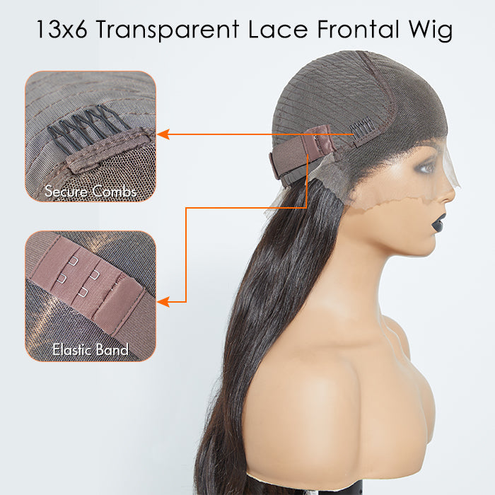BraidsQueen 13x6 Glueless 3D Cap Pre-bleached Body Wave Transparent Lace Front Wig 150% Density